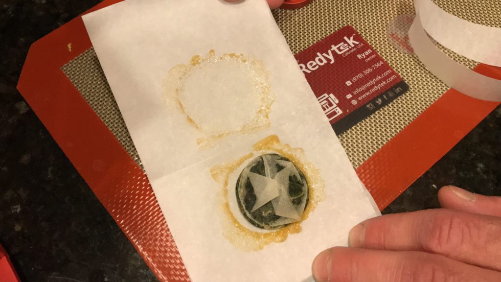 Turning Bandon Dispensary flower into gold solventless concentrate using Rosin technique and Redytek rosin press Oregon