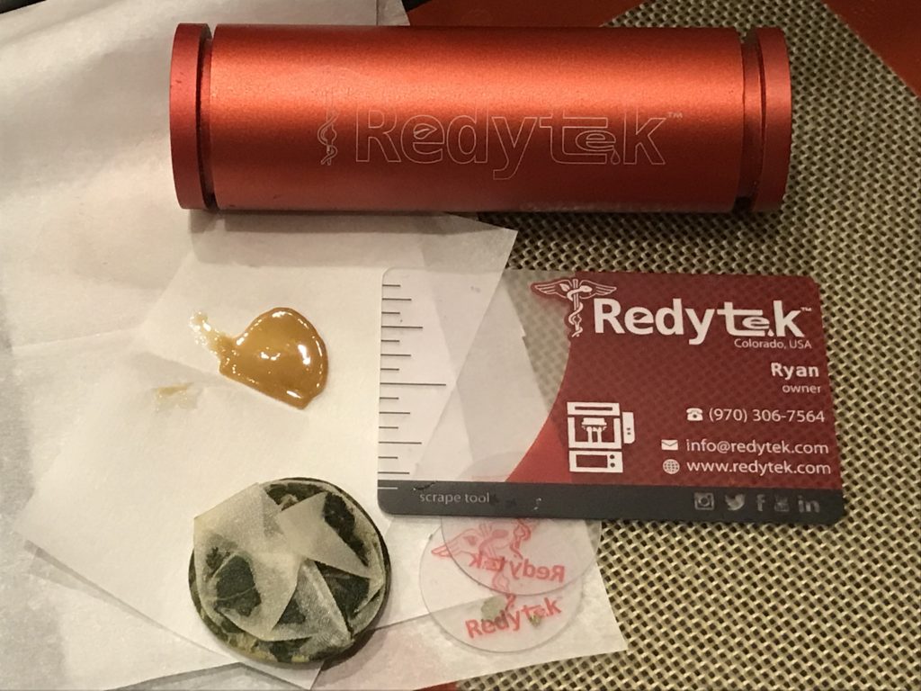 Turning Devon Dispensary flower into gold solventless concentrate using Rosin technique and Redytek rosin press Pennsylvania